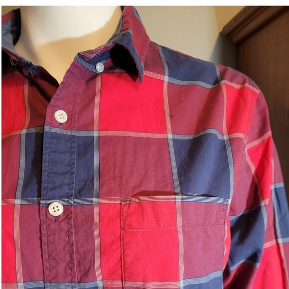 Express Red Blue Buffalo Plaid Flannel Shirt Sz M Soft Wash Cotton Gorpcore - Picture 4 of 10